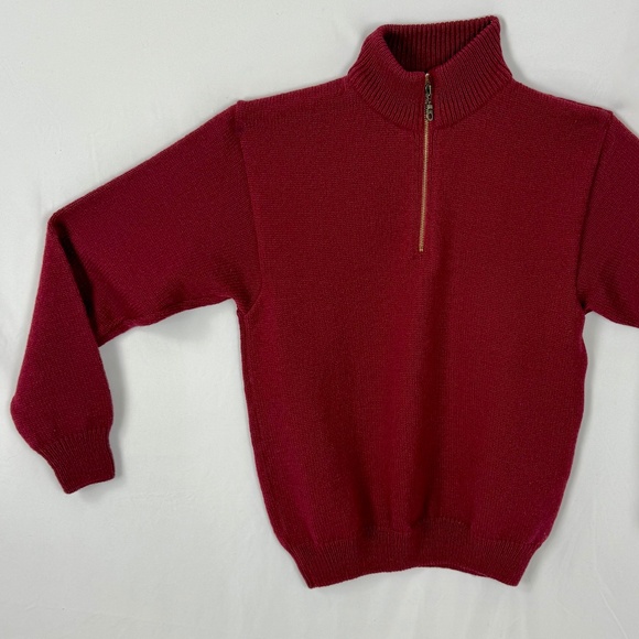 Norlender Norway Ski Christmas Sweater M Red Wool Blend Quarter Zip Pullover - Picture 11 of 12